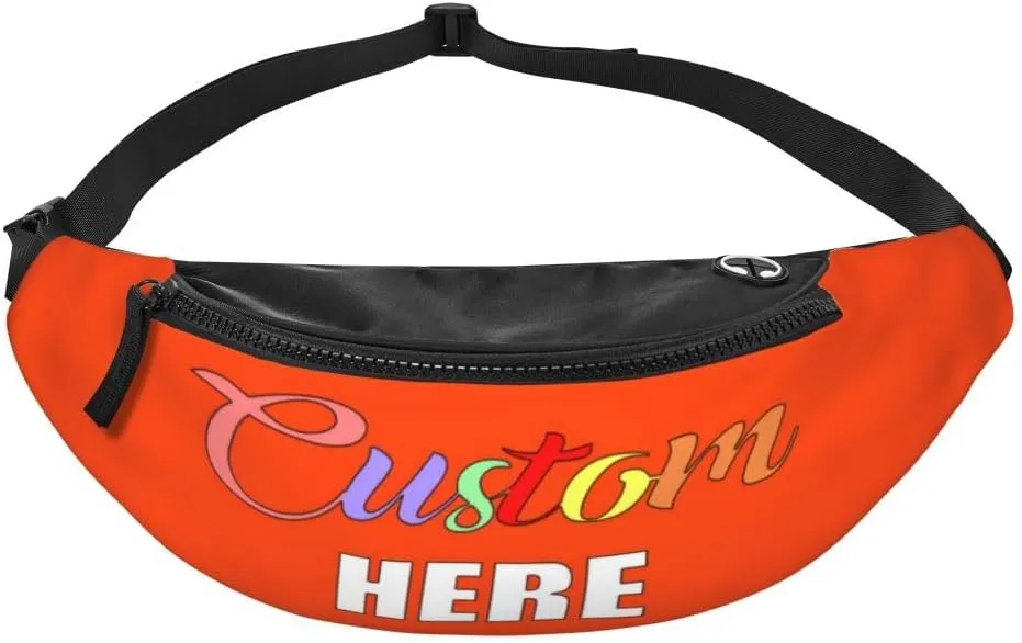 Custom Fanny Pack Personalized Waist Bags Add Your Name Logo Photo, Customized Adjustable Belt Bag Crossbody Bags for Travel Hiking Sports Running, OrangeRed