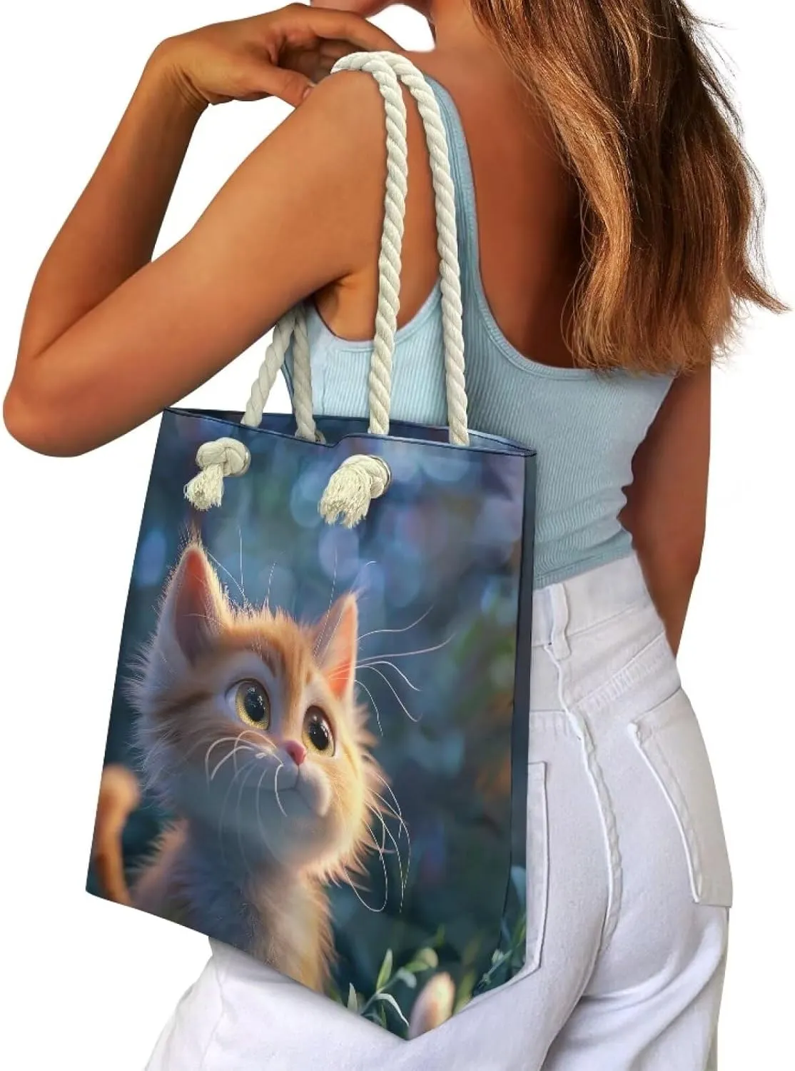 Custom Tote Bag for Women Zipper Cloth Cotton Bags for Travel Casual Satchel Totes