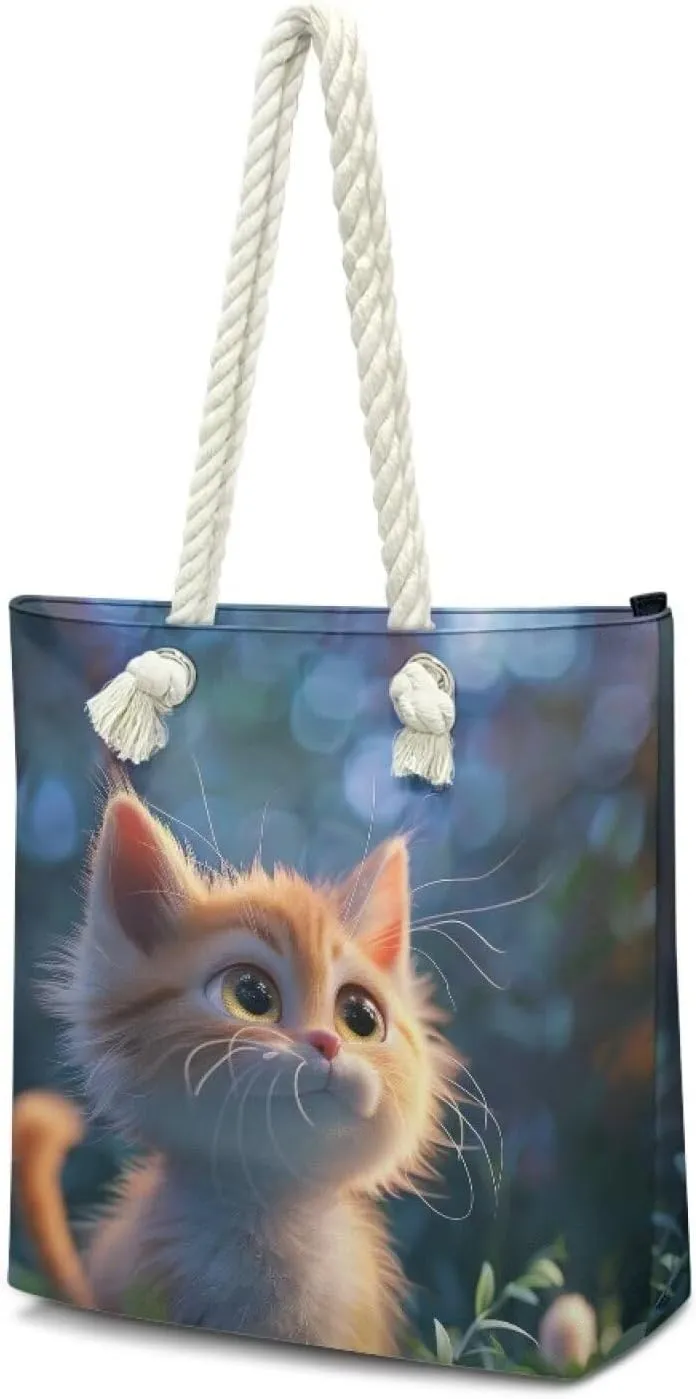 Custom Tote Bag for Women Zipper Cloth Cotton Bags for Travel Casual Satchel Totes