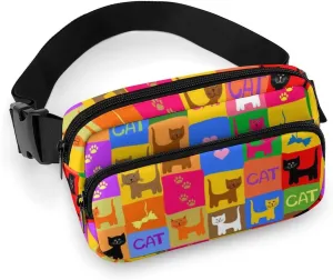 Cute Cartoon Cats Fanny Packs for Men Women Fashion Belt Bags Waist Pack Pouch Crossbody Bag with Adjustable Strap Sling Bag for Travel Hiking Shopping