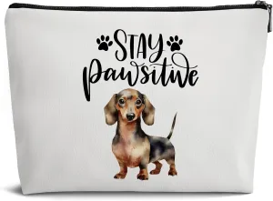 Cute Dachshund Makeup Bag,Wiener Dog Leather Small Zipper Pouch for Purse,Travel Organizer Pouch Small Makeup Bag for Purse,Stay Paw Sitive