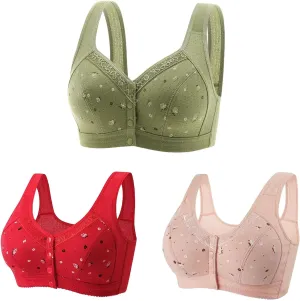 Daisy Bras for Older Women 3 Pack Push up No Underwire Wireless Full Coverage Lace Bra Front Closure Everyday Bras