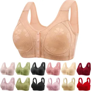 Daisy Bras for Older Women Front Closure Bras for Women Plus Size Push Up Cotton Bra No Underwire for Seniors Beige Ladies Bra for Older Womens 4X-Large