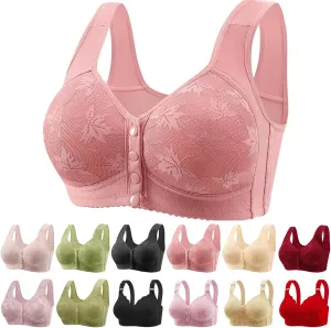 Daisy Bras for Older Women Front Closure Bras for Women Plus Size Push Up Cotton Bra No Underwire for Seniors Pink Best Bra for Older Womens 3X-Large