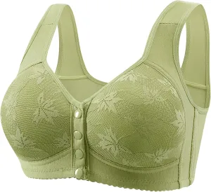 Daisy Bras for Older Women Front Closure Full Coverage Breathable Cotton Bras Plus Size Wireless Push up Everyday Bra