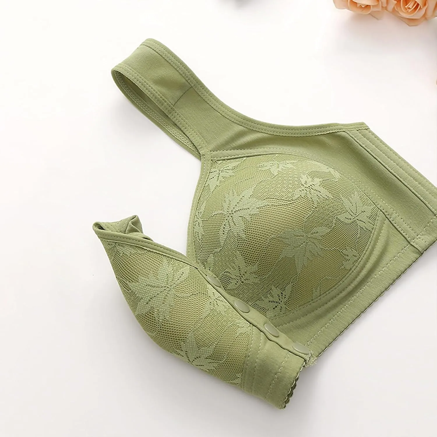 Daisy Bras for Older Women Front Closure Full Coverage Breathable Cotton Bras Plus Size Wireless Push up Everyday Bra