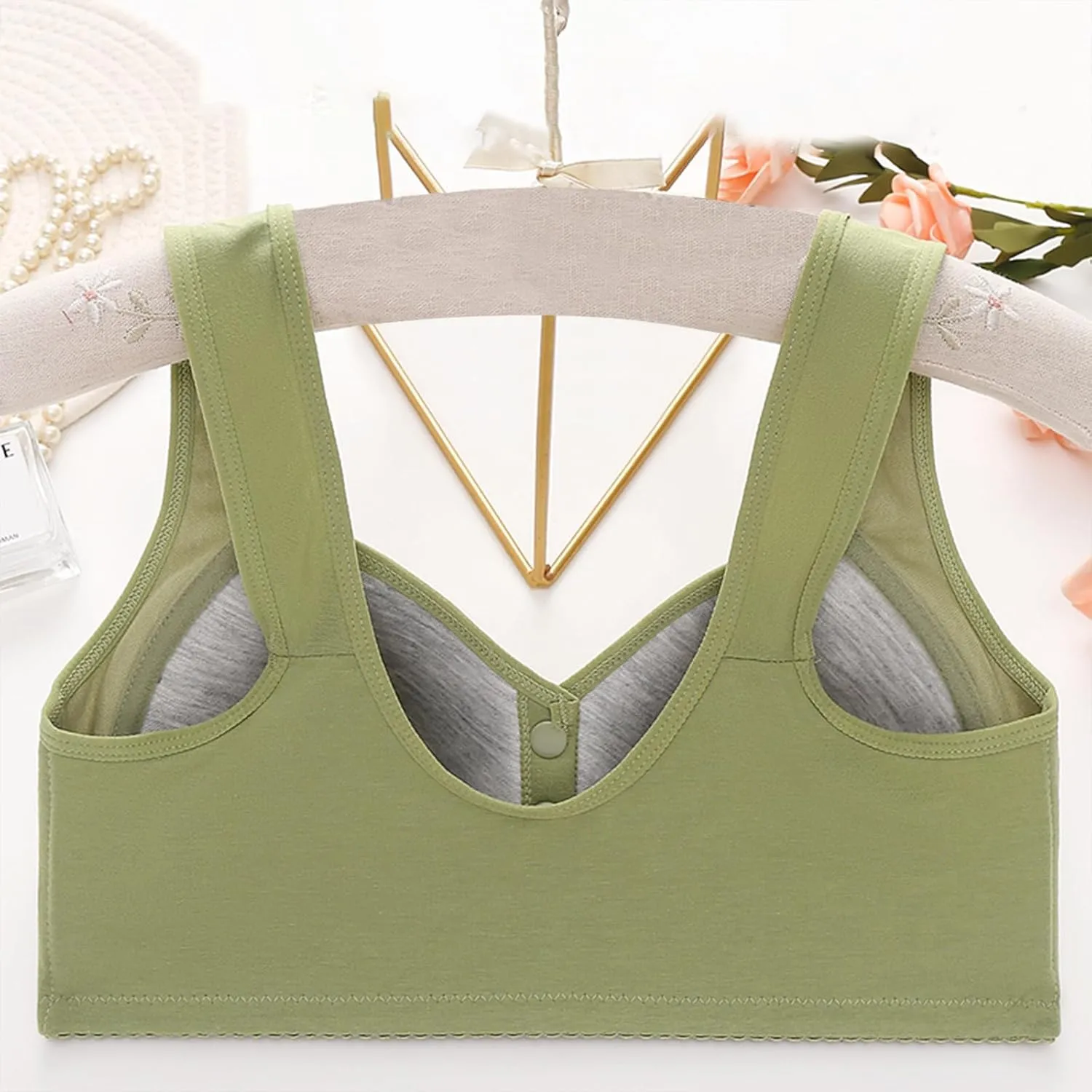 Daisy Bras for Older Women Front Closure Full Coverage Breathable Cotton Bras Plus Size Wireless Push up Everyday Bra