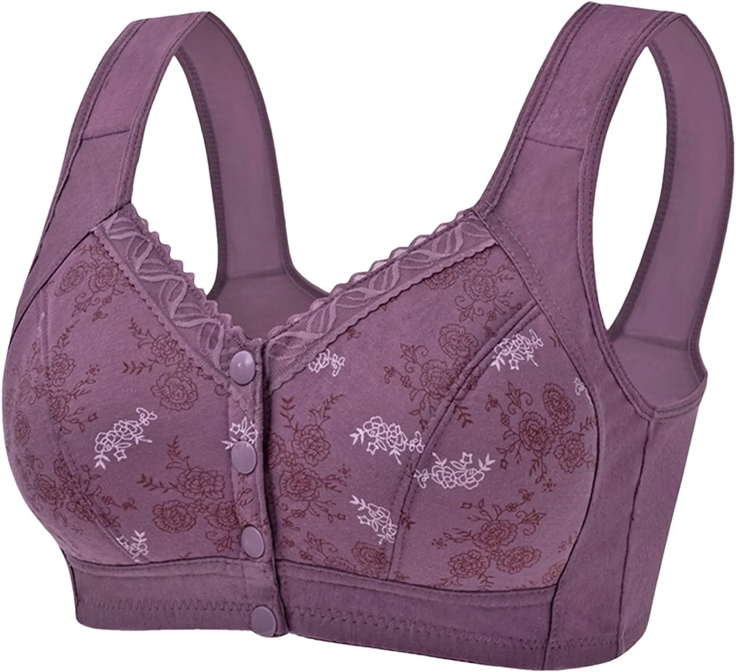 Daisy Bras for Older Women Front Closure No Underwire Full Coverage Everyday Bras Comfort Breathable Cotton Bralette