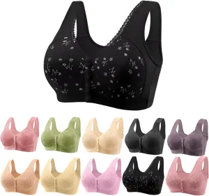 Daisy Bras for Older Women Front Closure, Seamless Wireless Bra for Senior No Underwire 2025 Breathable Bras with Snap