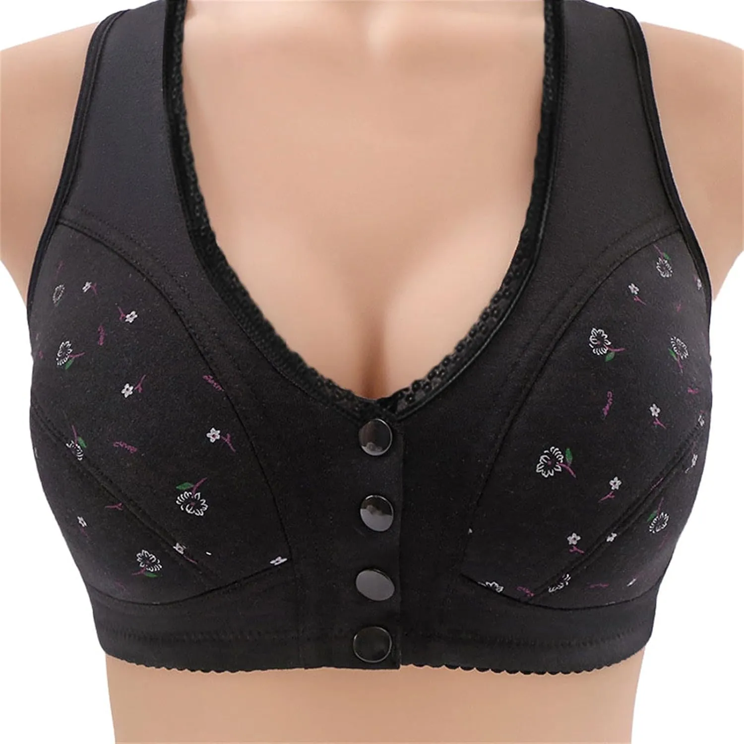 Daisy Bras for Older Women Front Closure, Seamless Wireless Bra for Senior No Underwire 2025 Breathable Bras with Snap