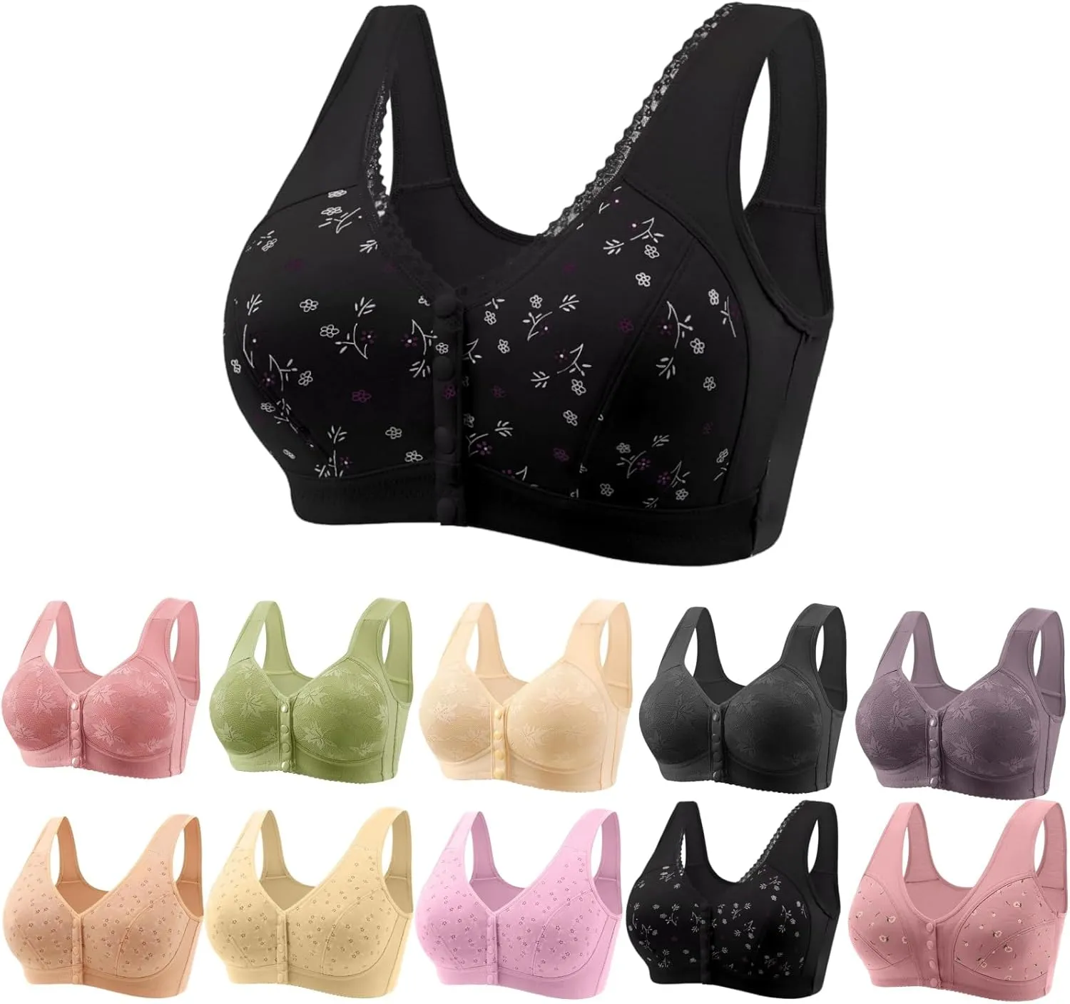 Daisy Bras for Older Women Front Closure, Seamless Wireless Bra for Senior No Underwire 2025 Breathable Bras with Snap