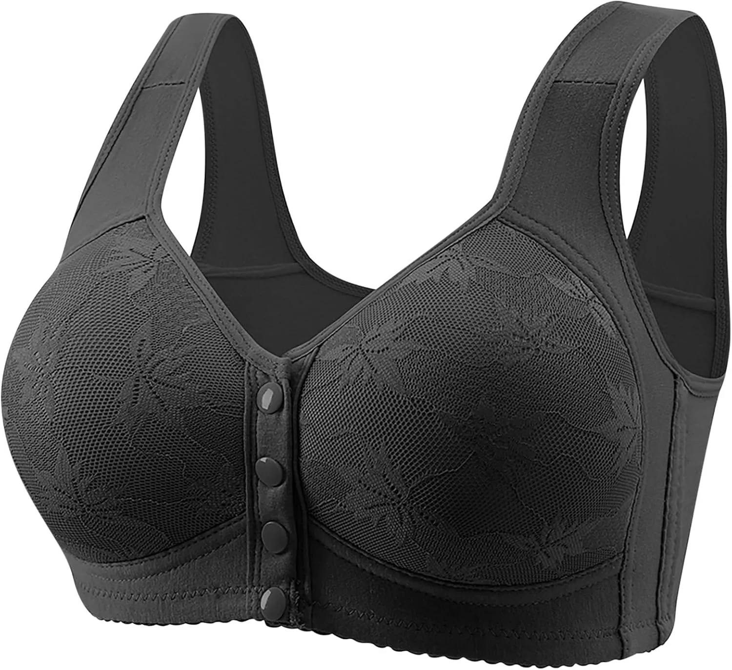 Daisy Bras for Older Women Front Snap No Underwire Comfort Senior Women Everyday Bras Wireless Plus Size Push up Bra