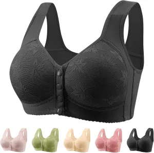 Daisy Bras for Older Women Front Snap No Underwire Comfort Senior Women Everyday Bras Wireless Plus Size Push up Bra
