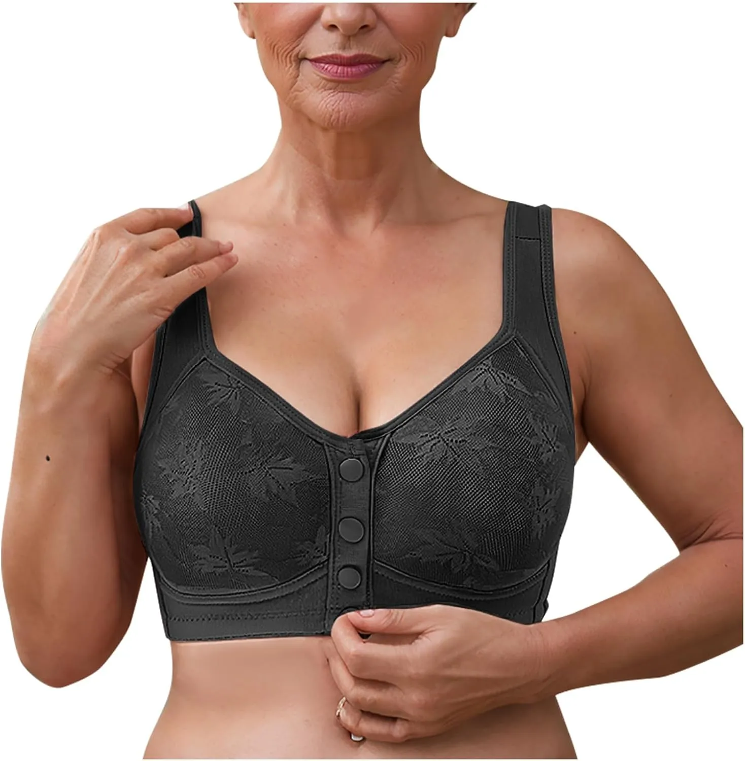 Daisy Bras for Older Women Front Snap No Underwire Comfort Senior Women Everyday Bras Wireless Plus Size Push up Bra