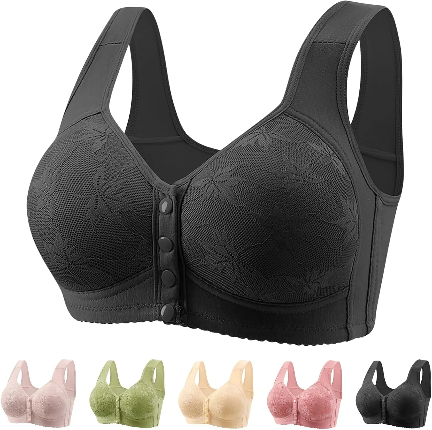 Daisy Bras for Older Women Front Snap No Underwire Comfort Senior Women Everyday Bras Wireless Plus Size Push up Bra