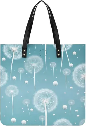 Dandelion Floral Tote Bags PU Leather Top Handle Satchel Handbags Shoulder Bags Travel Purse for Women Men