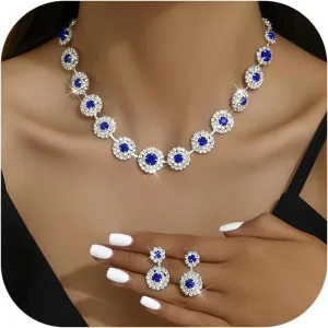 Dcfywl731 Silver Prom Jewelry Set Rhinestone Bridal Wedding Jewelry Sets for Brides Bridesmaid Formal Costume Jewelry Accessories for Wedding Prom Dresses 2025