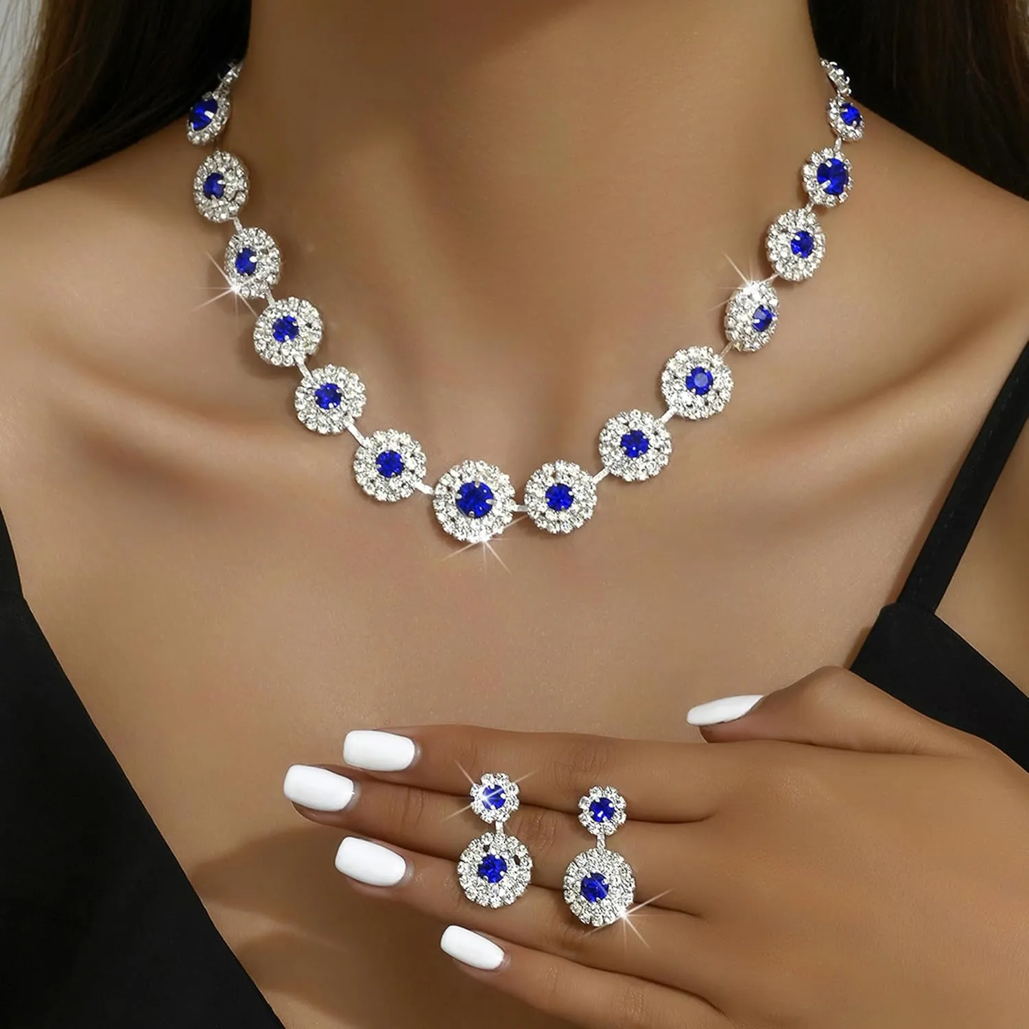 Dcfywl731 Silver Prom Jewelry Set Rhinestone Bridal Wedding Jewelry Sets for Brides Bridesmaid Formal Costume Jewelry Accessories for Wedding Prom Dresses 2025