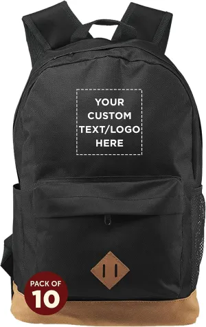DISCOUNT PROMOS Custom Multipurpose Laptop Backpacks Set of 10, Personalized Bulk Pack - Lots of Features for Everyday Use, Perfect for Employess, Businessman - Black