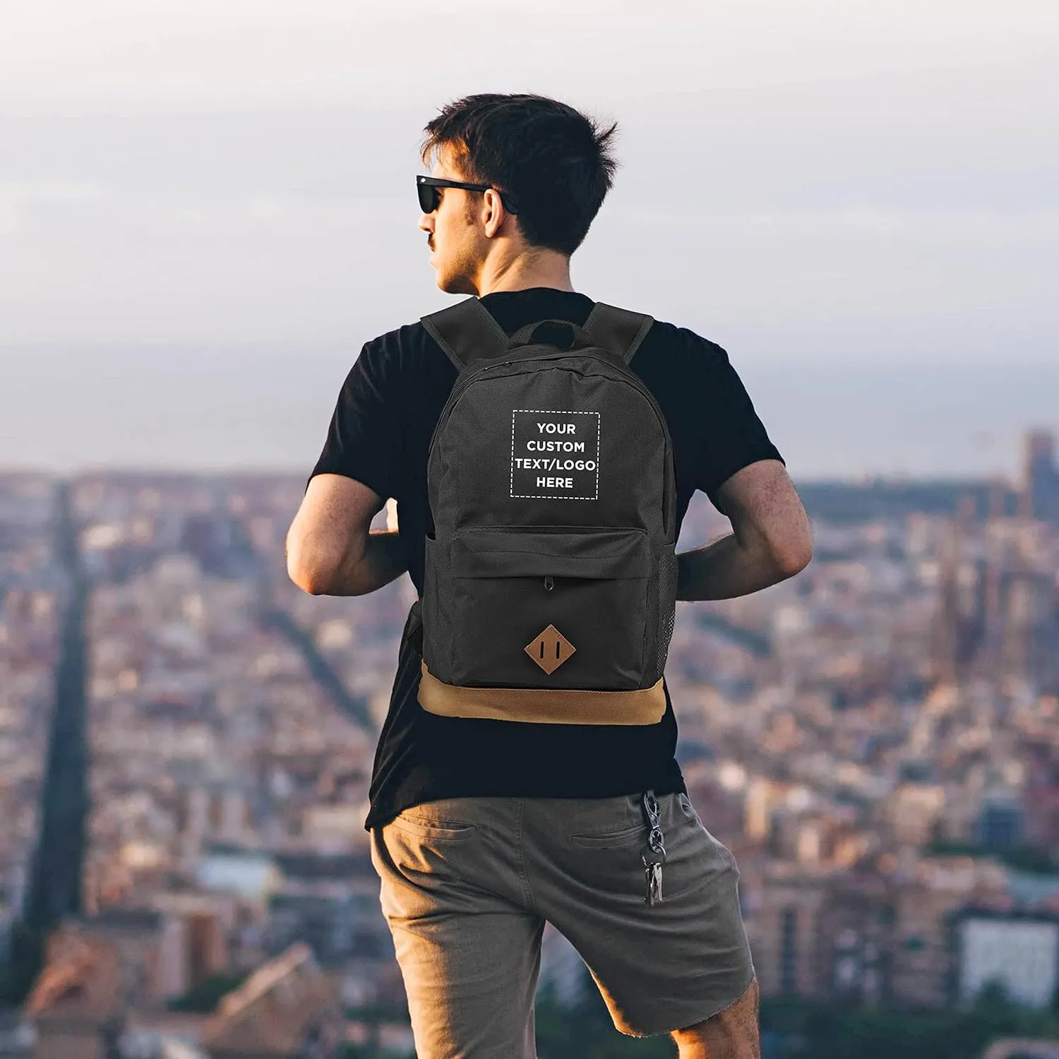 DISCOUNT PROMOS Custom Multipurpose Laptop Backpacks Set of 10, Personalized Bulk Pack - Lots of Features for Everyday Use, Perfect for Employess, Businessman - Black