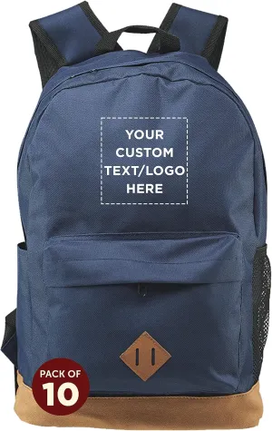 DISCOUNT PROMOS Custom Multipurpose Laptop Backpacks Set of 10, Personalized Bulk Pack - Lots of Features for Everyday Use, Perfect for Employess, Businessman - Blue
