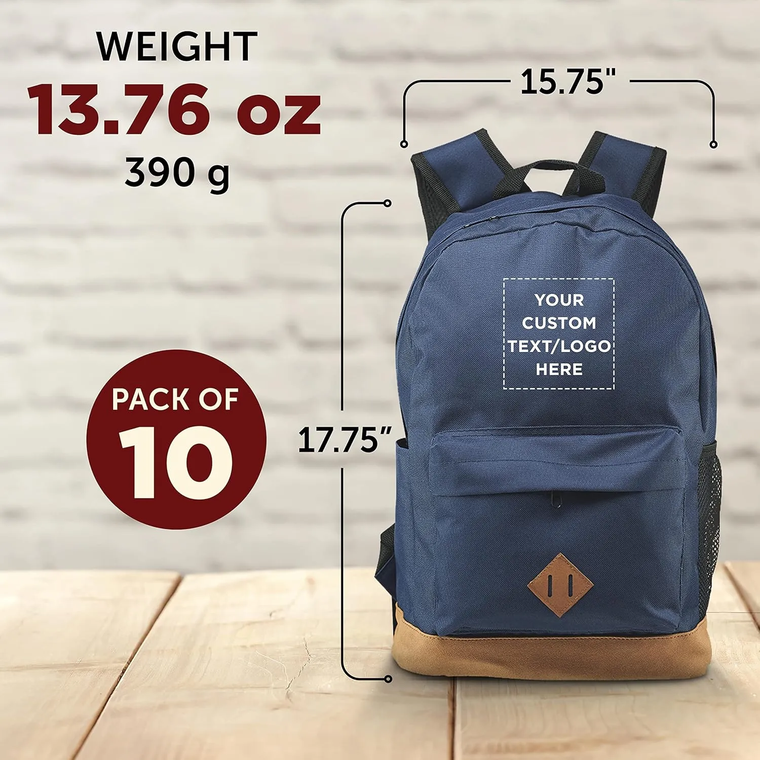 DISCOUNT PROMOS Custom Multipurpose Laptop Backpacks Set of 10, Personalized Bulk Pack - Lots of Features for Everyday Use, Perfect for Employess, Businessman - Blue