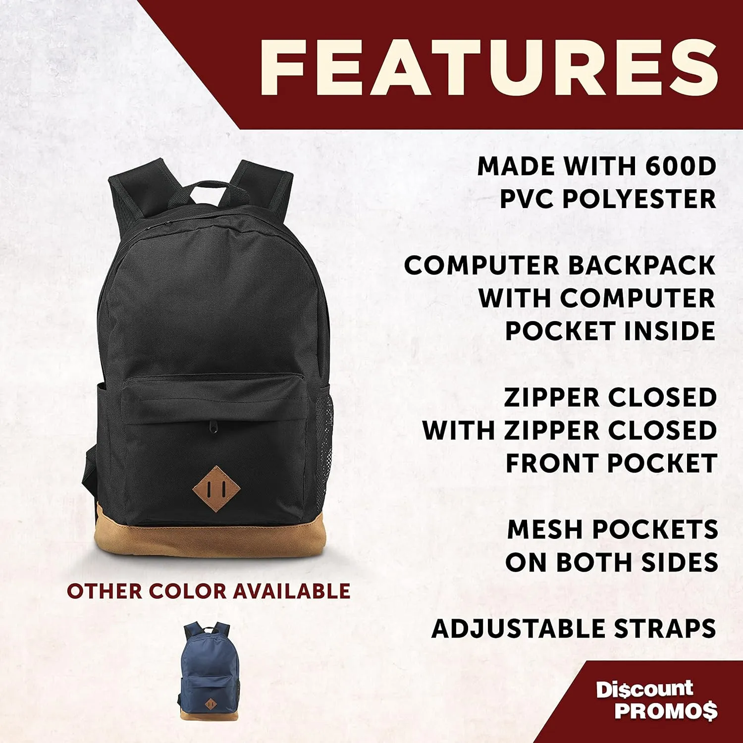 DISCOUNT PROMOS Multipurpose Laptop Backpacks Set of 10, Bulk Pack - Lots of Features for Everyday Use, Perfect for Employess, Businessman - Black