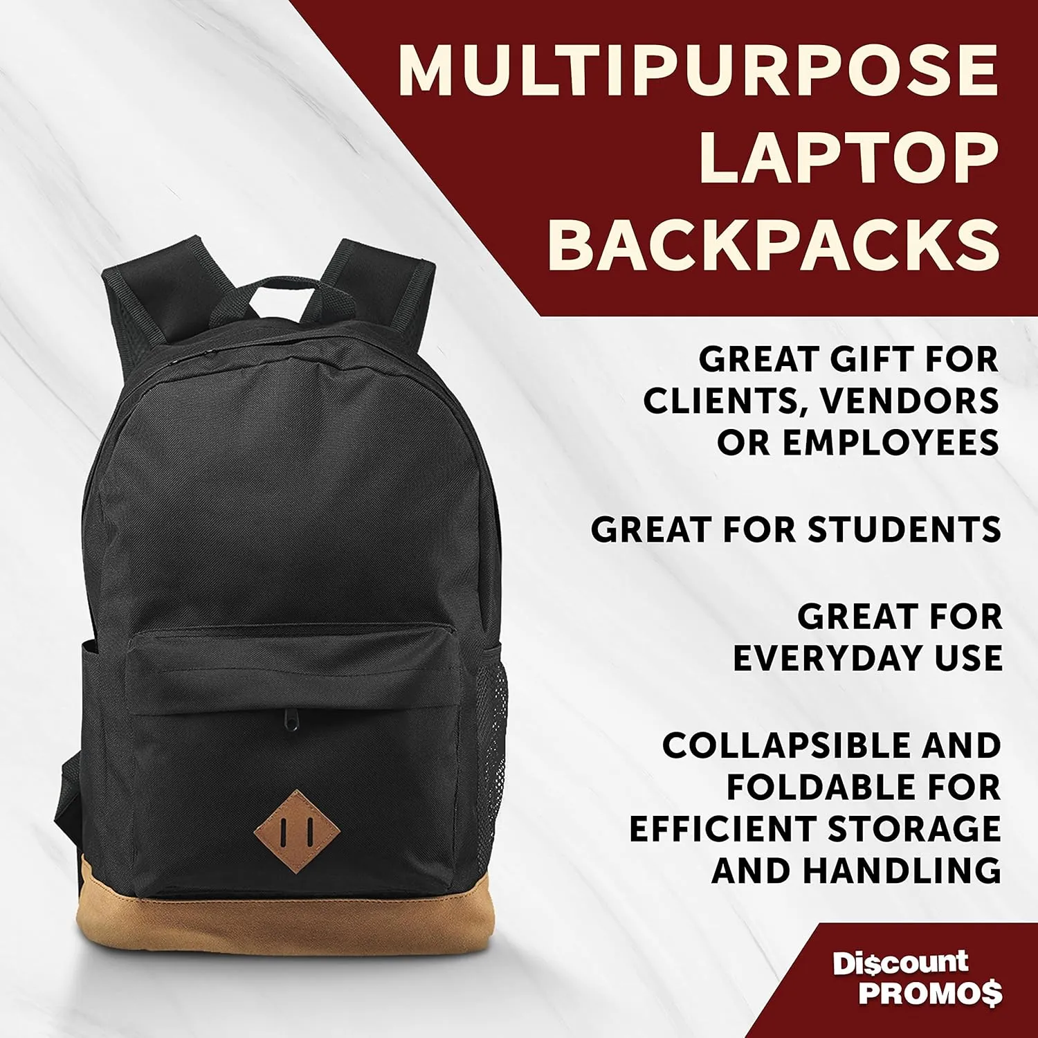 DISCOUNT PROMOS Multipurpose Laptop Backpacks Set of 10, Bulk Pack - Lots of Features for Everyday Use, Perfect for Employess, Businessman - Black