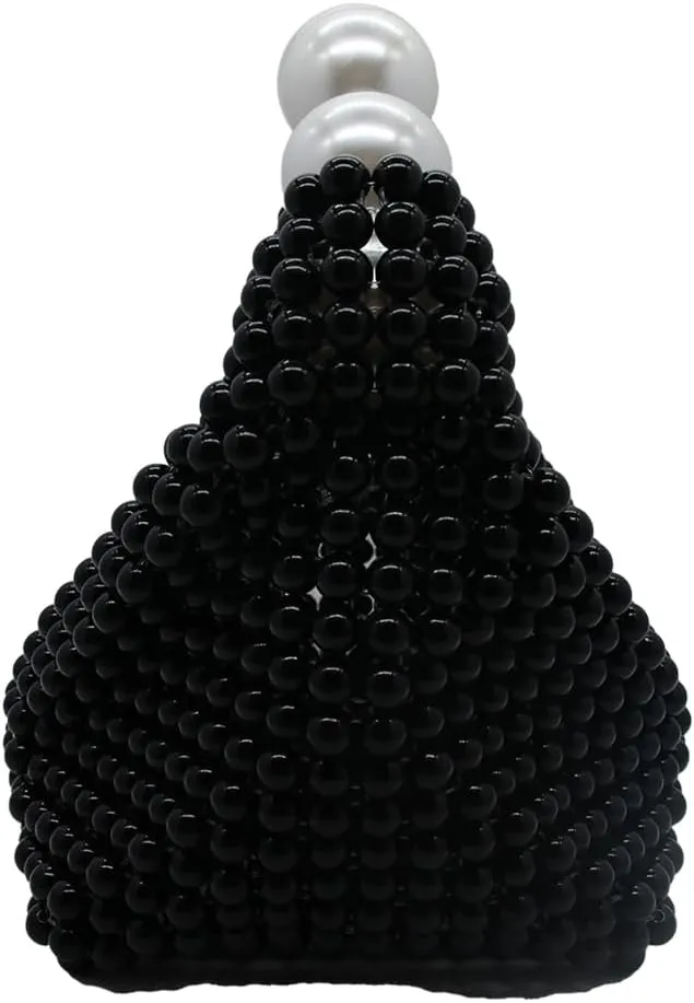 DJBM Women Handmade Pearl Beaded Clutch Bucket Evening Handbag Acrylic Pearl Purse for Party Wedding