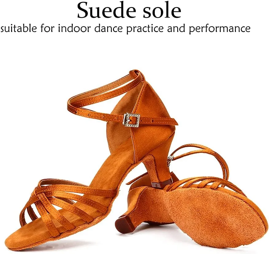 DKZSYIM Women's Satin Latin Dance Shoes Professional Ballroom Salsa Practice Performance Dancing Shoes,Model 213