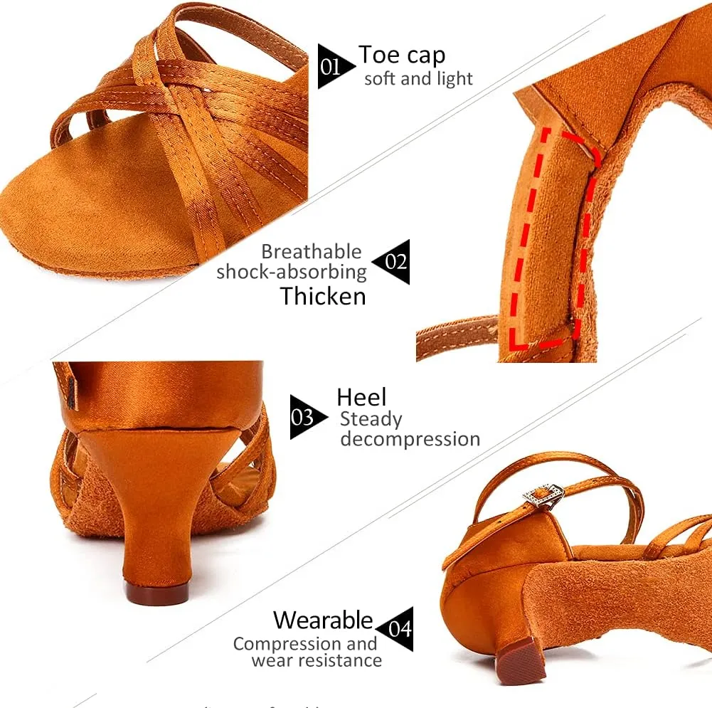 DKZSYIM Women's Satin Latin Dance Shoes Professional Ballroom Salsa Practice Performance Dancing Shoes,Model 213