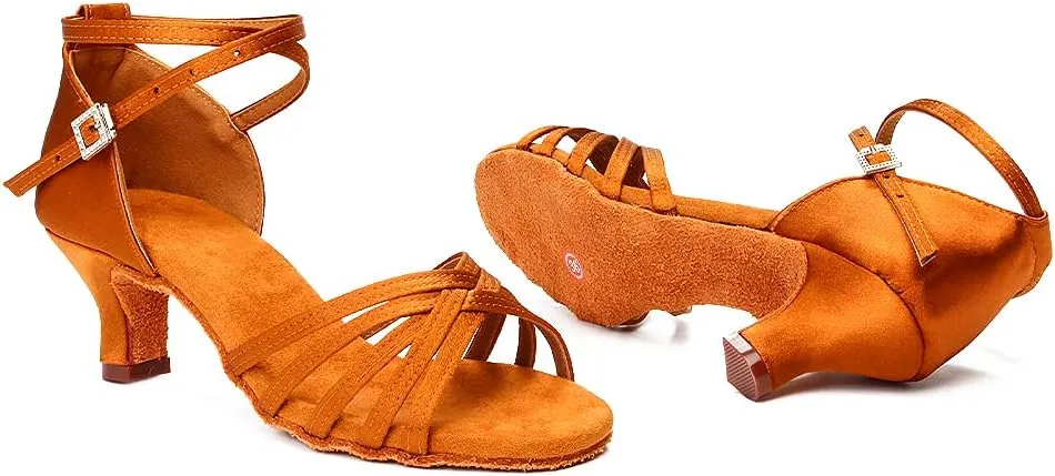 DKZSYIM Women's Satin Latin Dance Shoes Professional Ballroom Salsa Practice Performance Dancing Shoes,Model 213