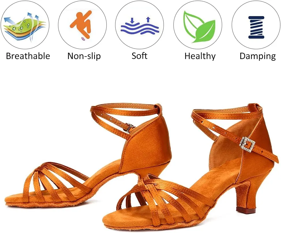 DKZSYIM Women's Satin Latin Dance Shoes Professional Ballroom Salsa Practice Performance Dancing Shoes,Model 213