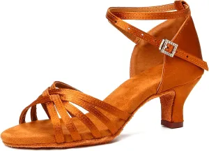 DKZSYIM Women's Satin Latin Dance Shoes Professional Ballroom Salsa Practice Performance Dancing Shoes,Model 213