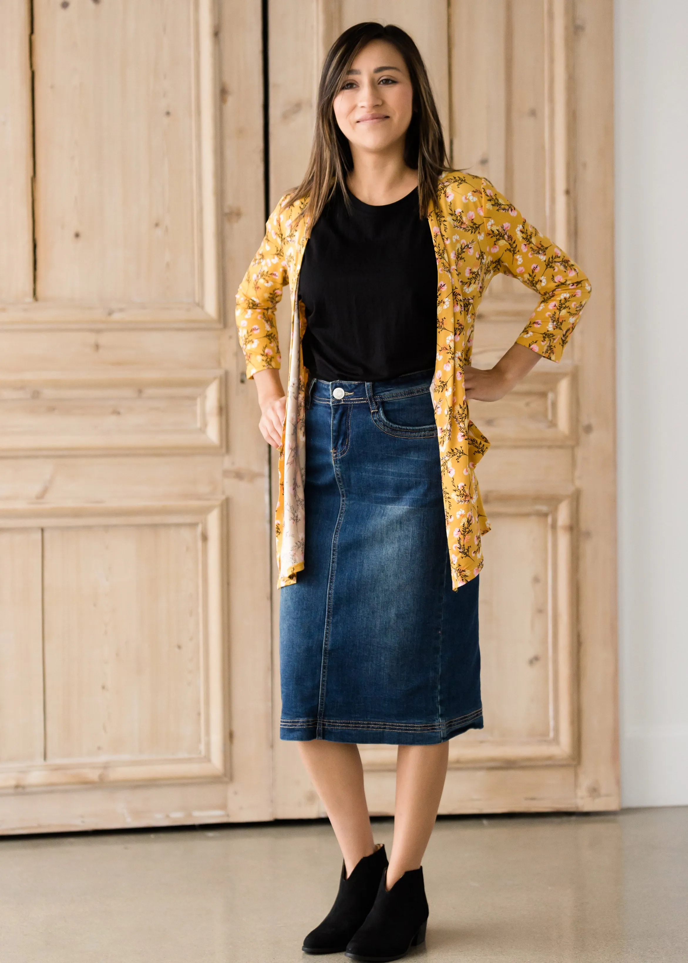 Draped Open Front Floral 3/4 Sleeve Cardigan - FINAL SALE