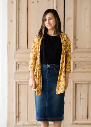 Draped Open Front Floral 3/4 Sleeve Cardigan - FINAL SALE