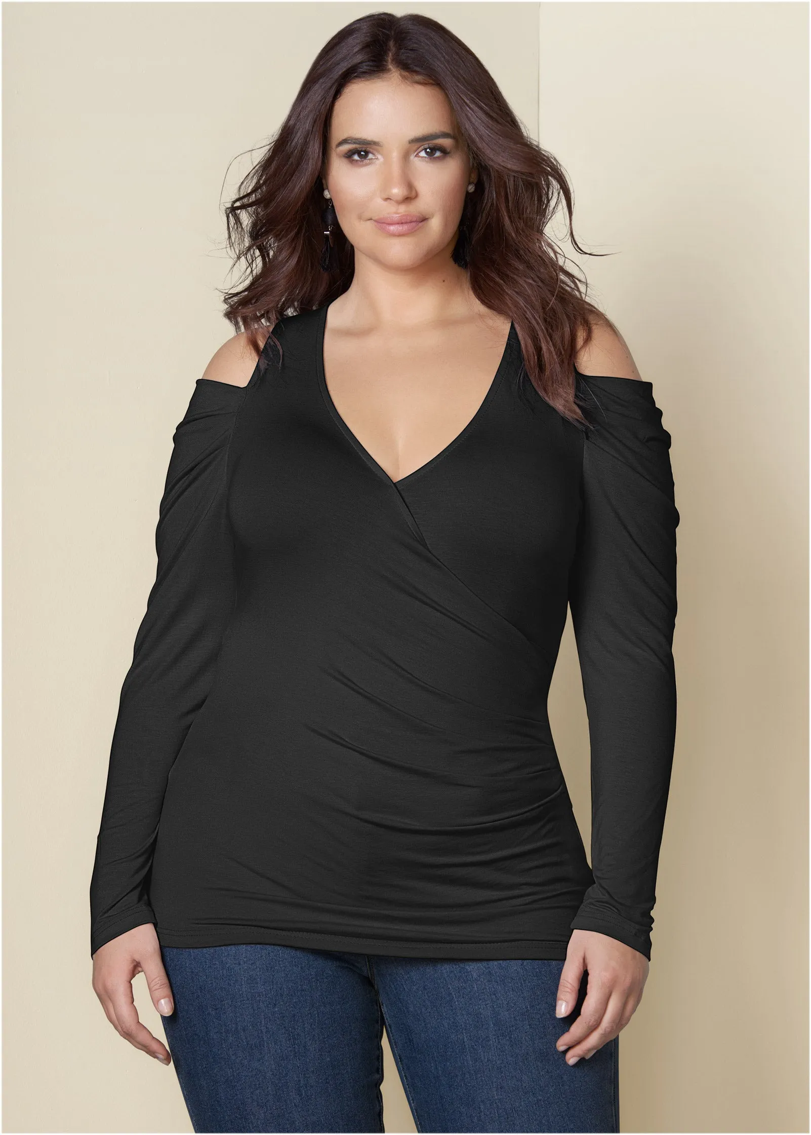 Draped Sleeve Top - Black