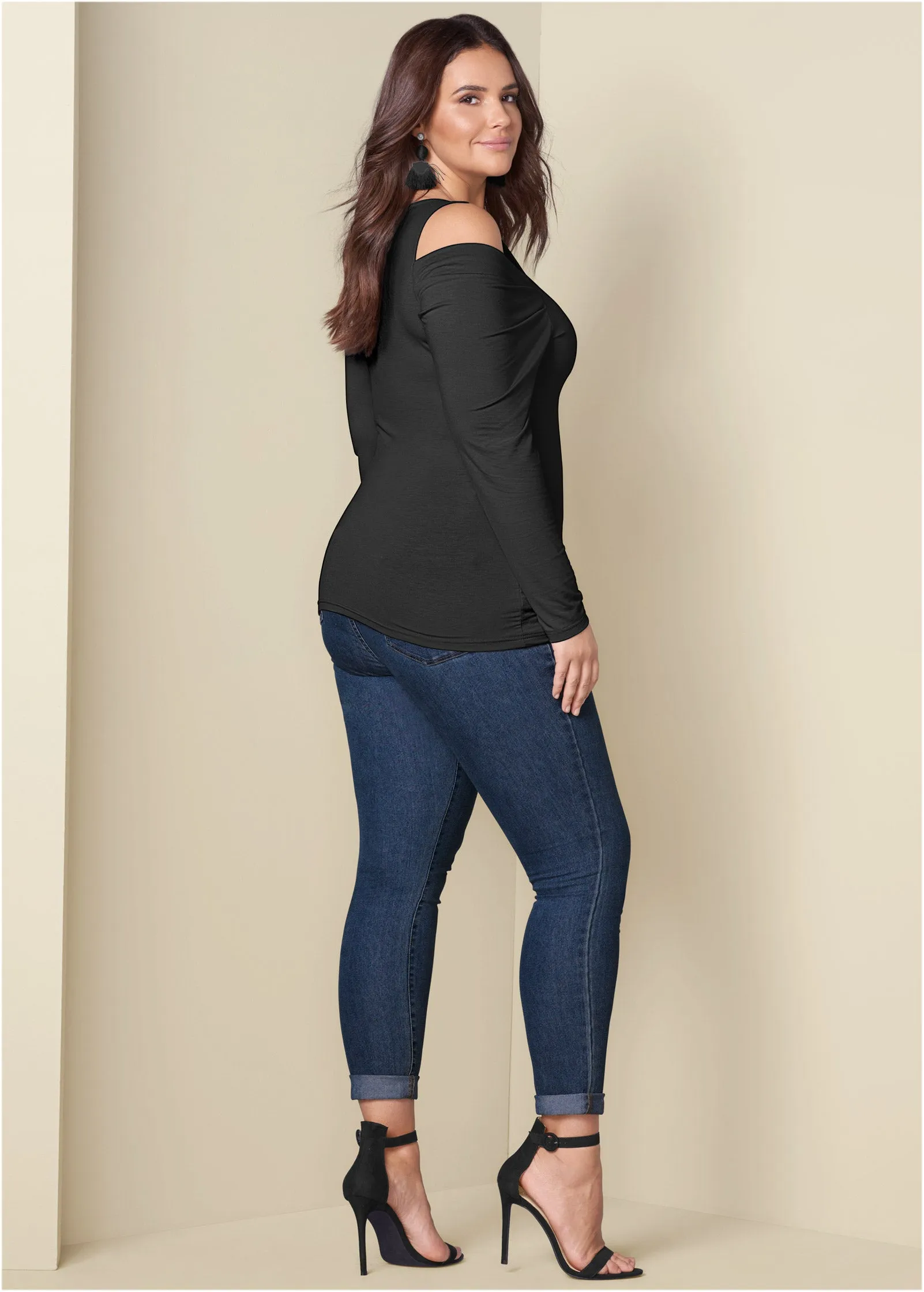 Draped Sleeve Top - Black