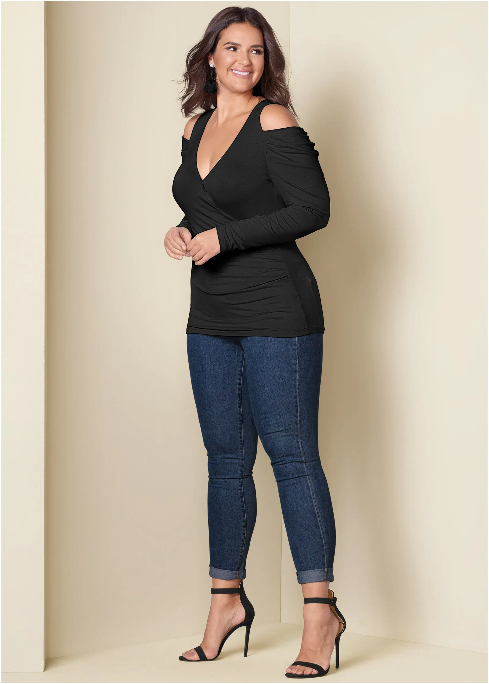 Draped Sleeve Top - Black