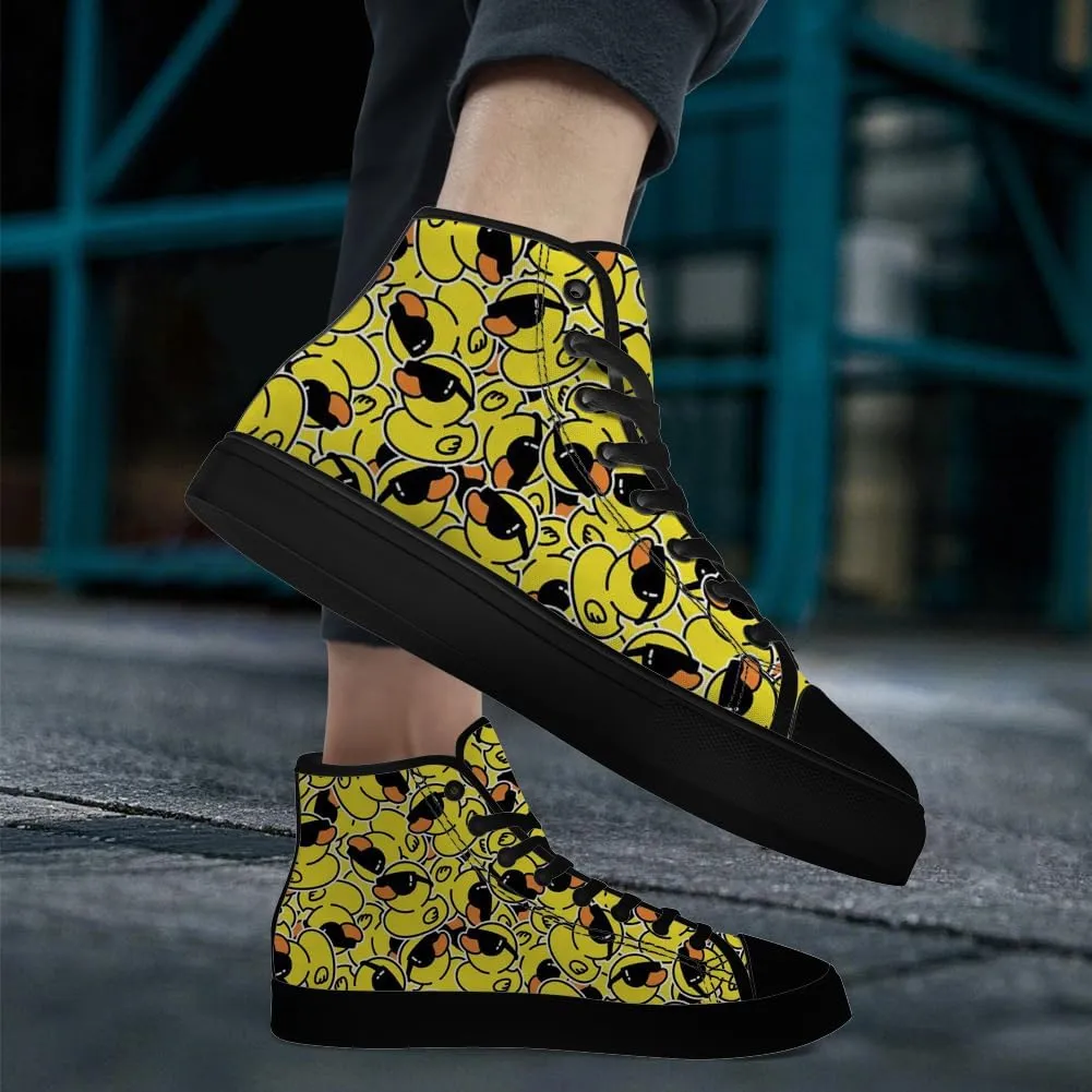 Duck High Top Canvas Shoes for Men Women Cartoon Duck High Top Sneakers Lace Up Casual Shoes Gifts for Girls Boys