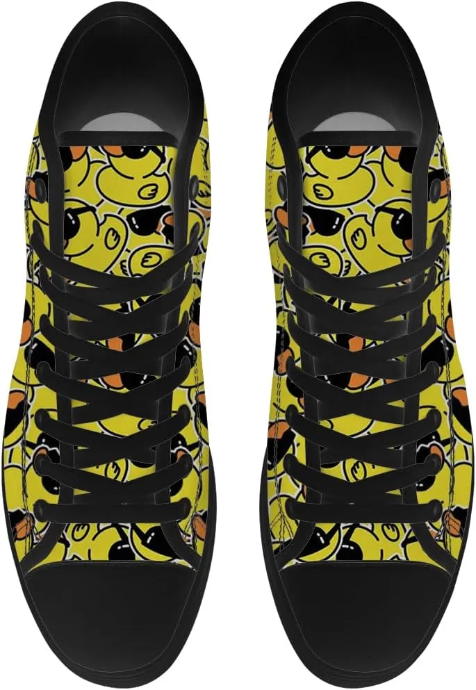 Duck High Top Canvas Shoes for Men Women Cartoon Duck High Top Sneakers Lace Up Casual Shoes Gifts for Girls Boys