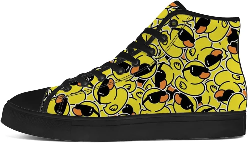 Duck High Top Canvas Shoes for Men Women Cartoon Duck High Top Sneakers Lace Up Casual Shoes Gifts for Girls Boys