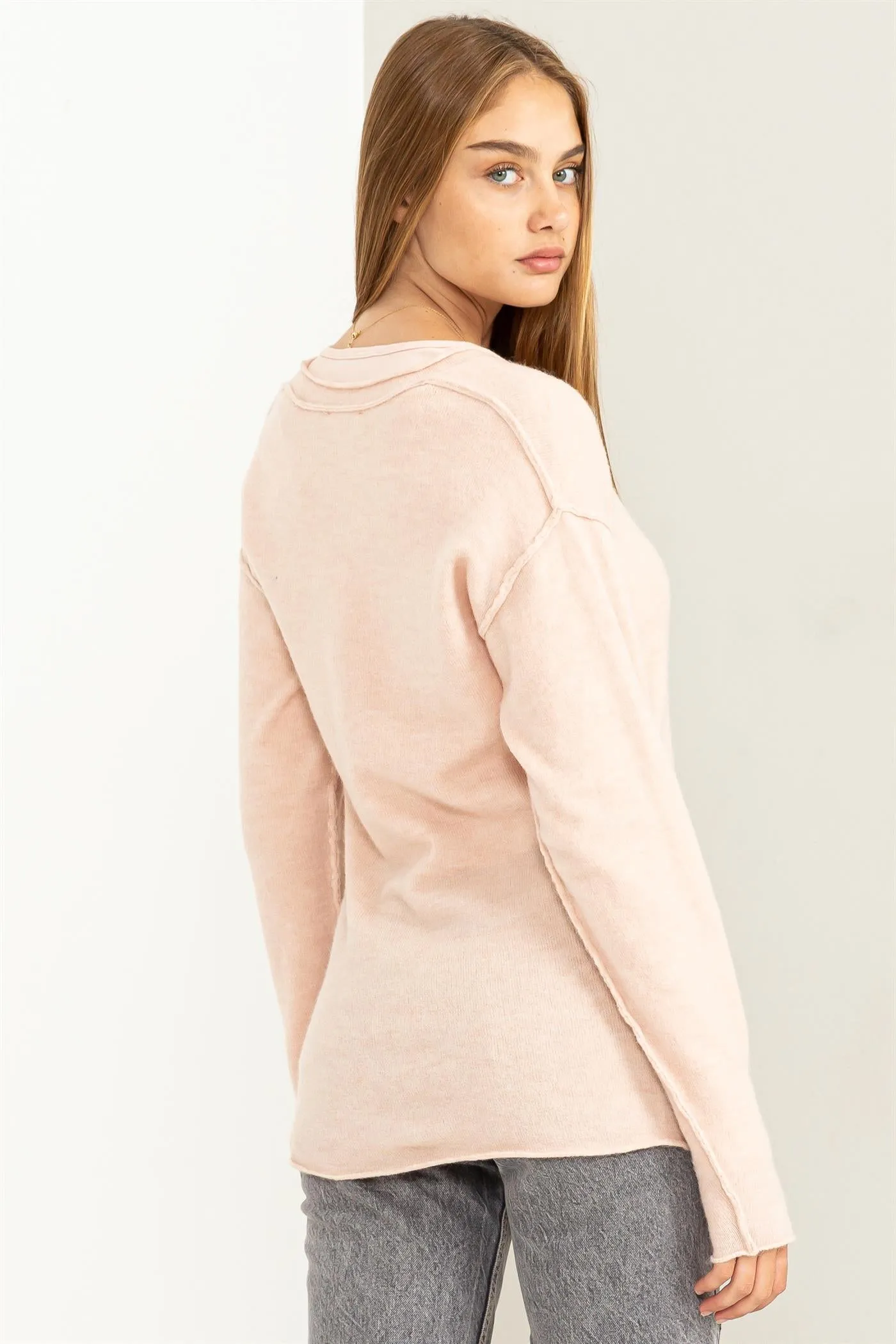 DZ23F103-Drop Shoulders Button Front Cardigan