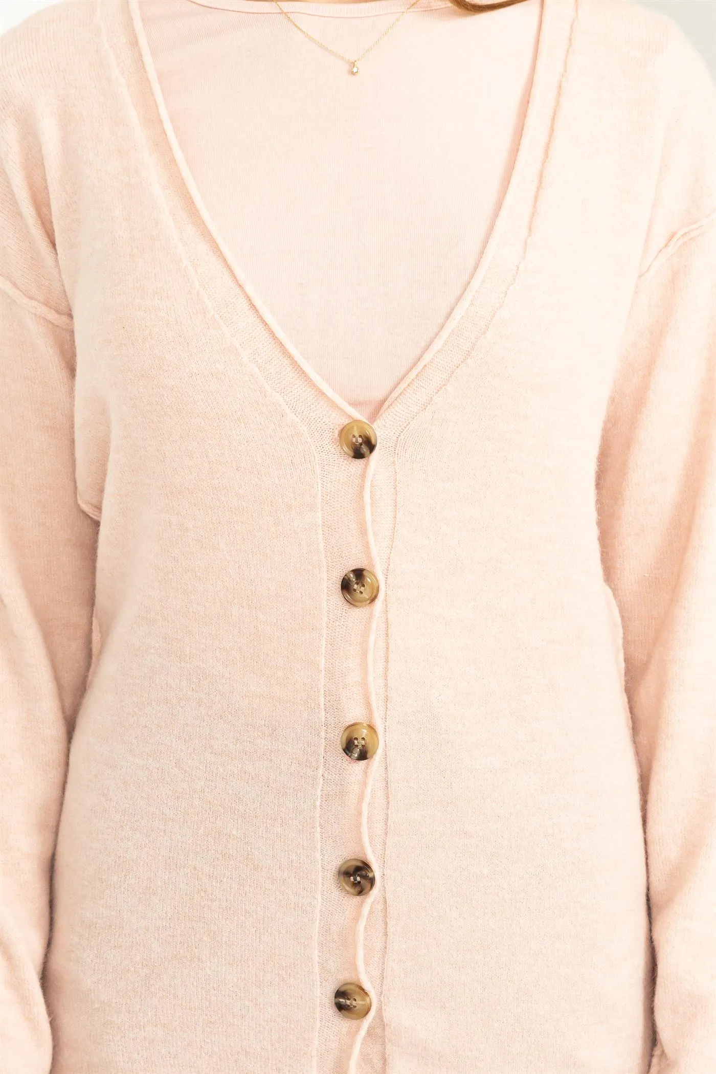 DZ23F103-Drop Shoulders Button Front Cardigan
