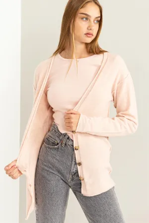 DZ23F103-Drop Shoulders Button Front Cardigan