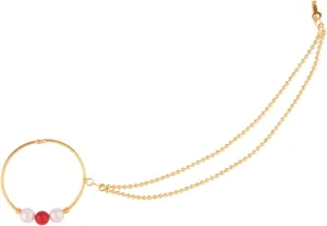 Efulgenz Gold Tone Indian Jewelry for Women Nose Ring Hoop Indian Gold Tone Nose Ring With Metal Ball Beads Chain Indian Bridal Jewelry for Wedding Fashion Jewelry Non Piercing Body Jewelry