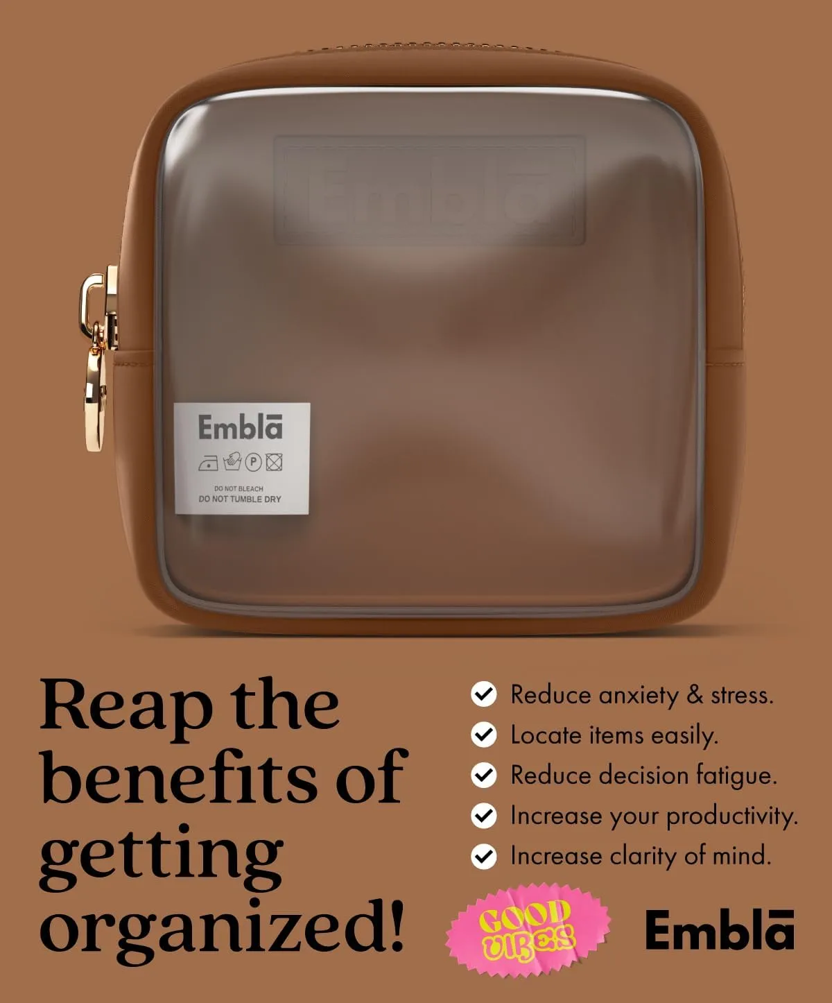 Embla Clear Cosmetic Bag Makeup Case, Clear Zipper Make Up Pouch and Toiletry Travel Tote, Cute Skincare Pouches for Women Girls, Preppy Purse Cosmetic Organizer, Mini Makeup Bags, Chocolate