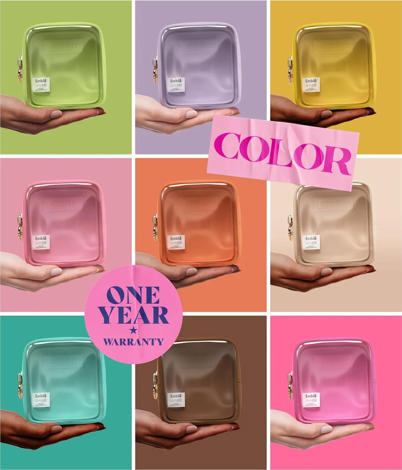 Embla Clear Cosmetic Bag Makeup Case, Clear Zipper Make Up Pouch and Toiletry Travel Tote, Cute Skincare Pouches for Women Girls, Preppy Purse Cosmetic Organizer, Mini Makeup Bags, Chocolate