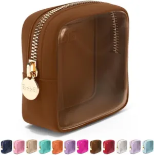 Embla Clear Cosmetic Bag Makeup Case, Clear Zipper Make Up Pouch and Toiletry Travel Tote, Cute Skincare Pouches for Women Girls, Preppy Purse Cosmetic Organizer, Mini Makeup Bags, Chocolate