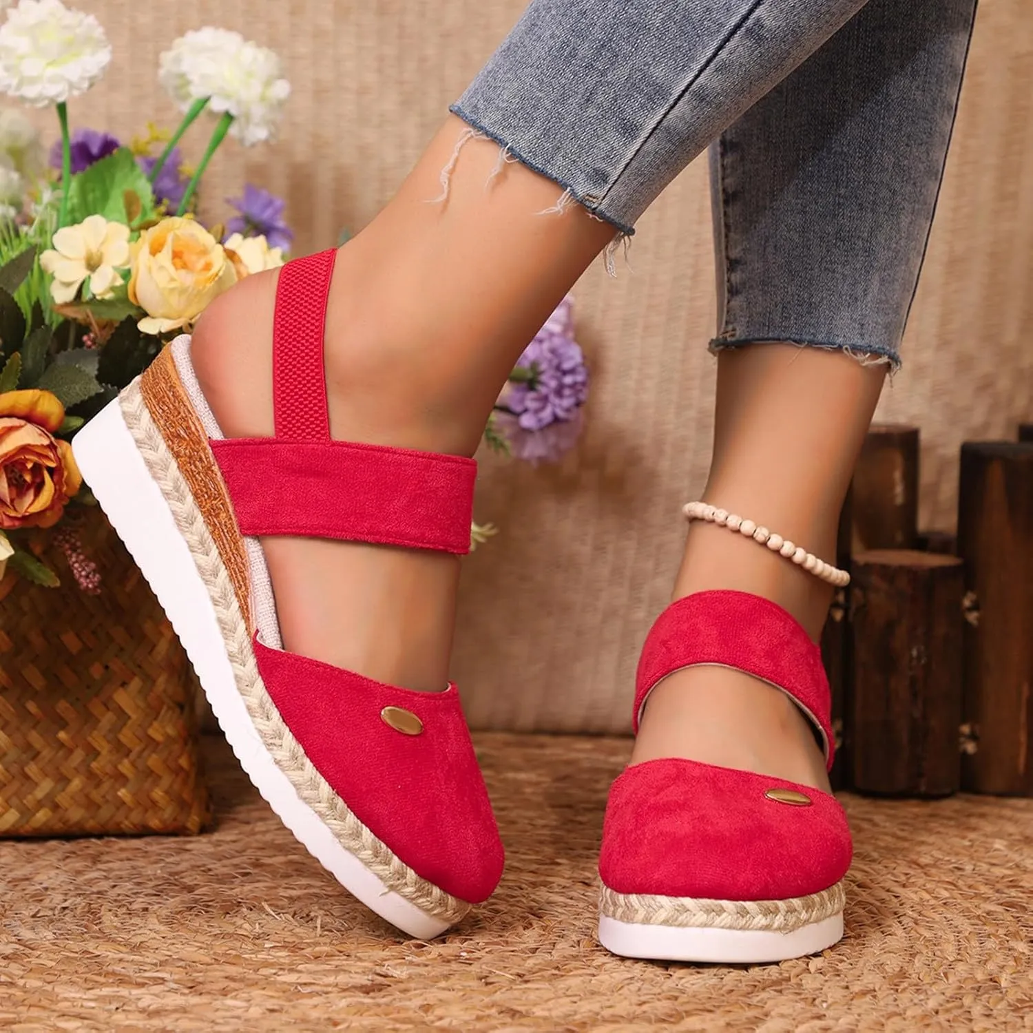 Espadrilles Wedges for Women Closed Toe Ankle Strap Dressy Casual Wedges Summer Slip On Platform Sandals Comfortable Wide Width Beach Shoes